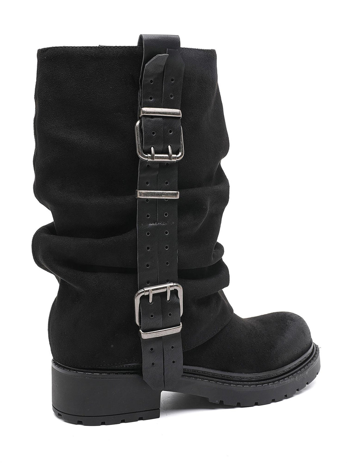 Høy boot med buckle - Sort